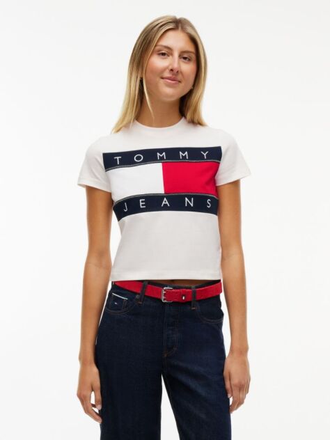 Άσπρο T-Shirt Με Λογότυπο Σημαίας  Γυναίκες