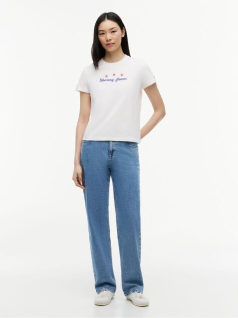 Άσπρο T-Shirt Με Στρογγυλή Λαιμόκοψη Και Μοτίβο Στην Πλάτη  Γυναίκες
