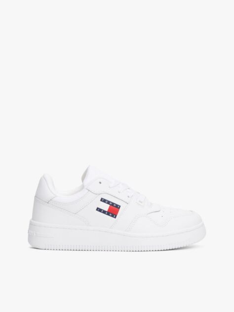 White Retro Essential Leather Fine-Cleat Basketball Trainers  Women