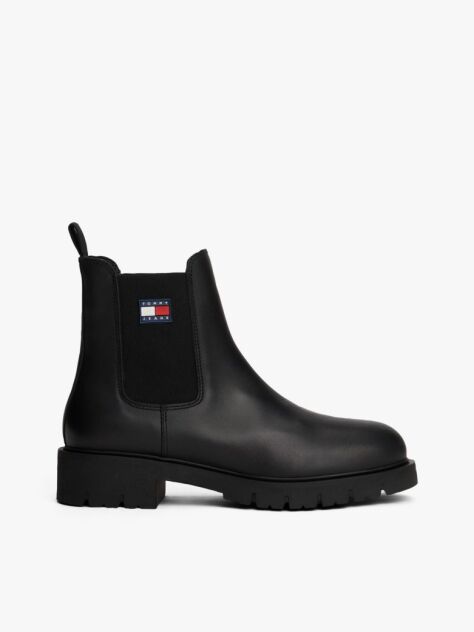 Black Leather Cleat Chelsea Boots  Women