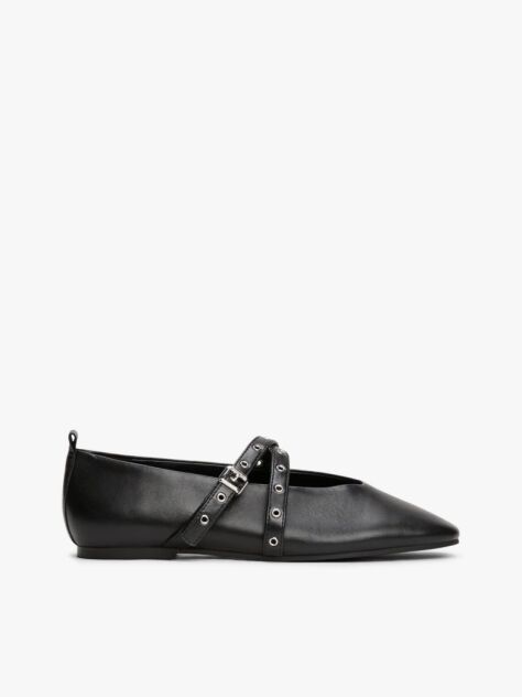 Black Leather Crossover Strap Mary Jane  Women