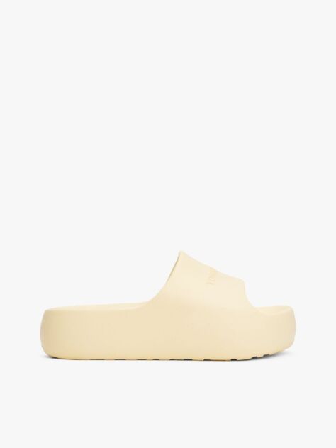 White Logo Platform Pool Slides  Women