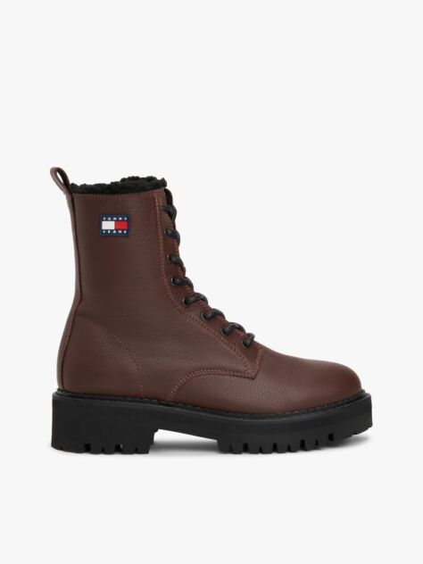 Brown Leather Warm Lined Cleat Mid Boots  Women