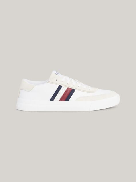 Άσπρο Δερμάτινα Sneakers Με Signature Ρίγα  Άνδρες