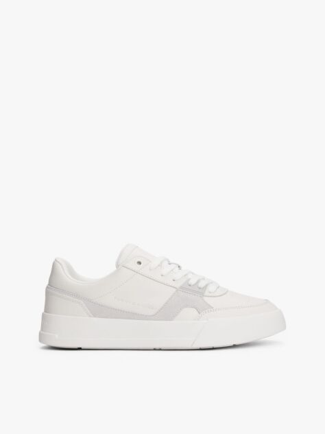Multi Leather Contrast Panel Court Trainers  Men