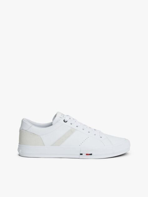 Άσπρο Δερμάτινα Sneakers Με Μίξη Υφών  Άνδρες