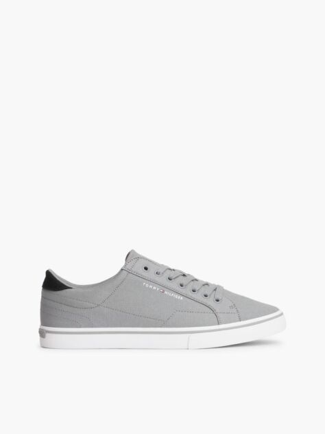 Grey Canvas Embossed Trainers  Men