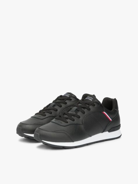 Black Signature Tape Trainers With Leather  Men