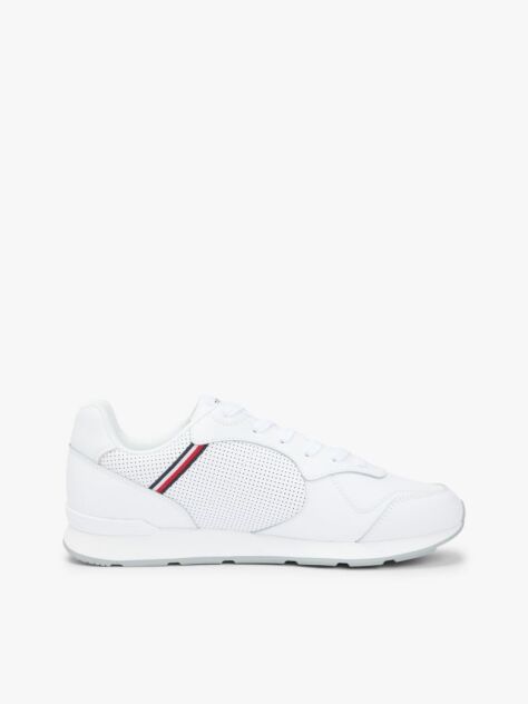White Signature Tape Trainers With Leather  Men