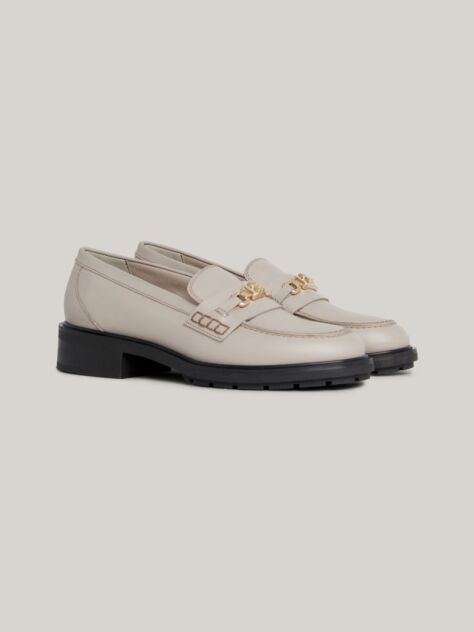 Beige TH Monogram Leather Loafers  Women
