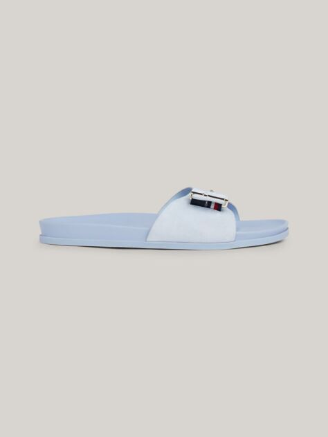 Blue TH Monogram Buckle Suede Sandals  Women