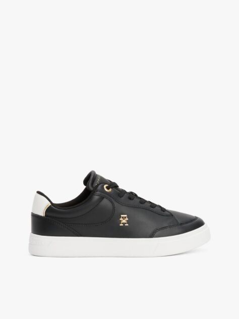 Black TH Monogram Leather Court Trainers  Women
