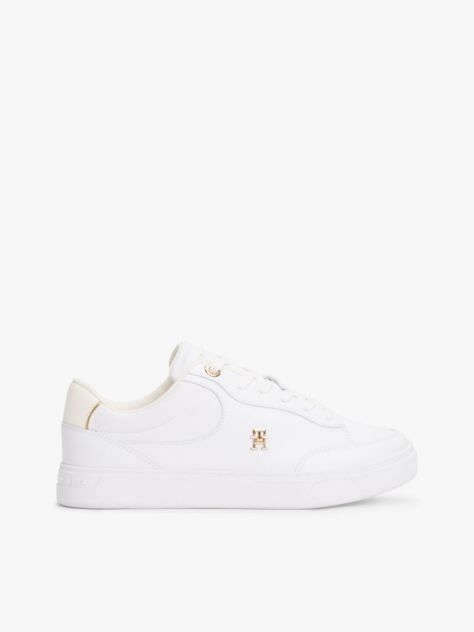 White TH Monogram Leather Court Trainers  Women