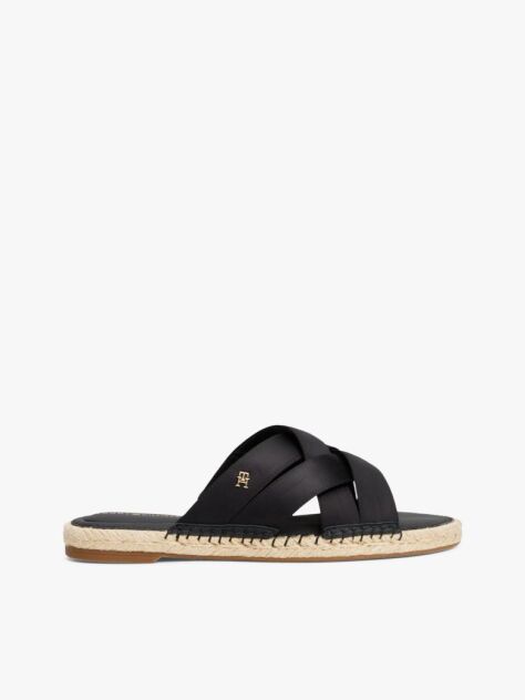 Black Satin Espadrille Mules  Women