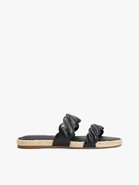 Black Leather Embossed Espadrille Mules  Women