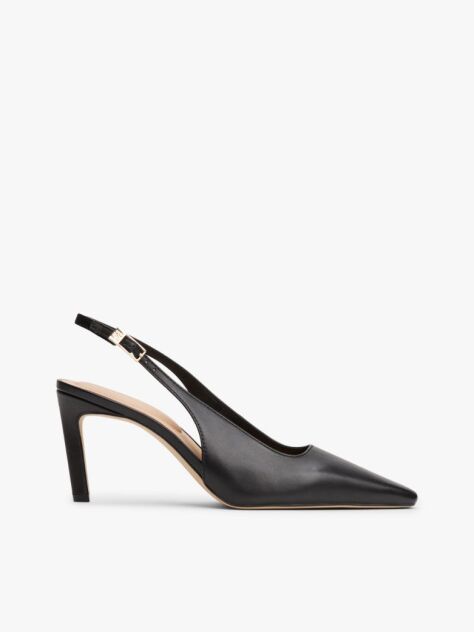 Black Leather Pointed Toe Slingback Heels  Women