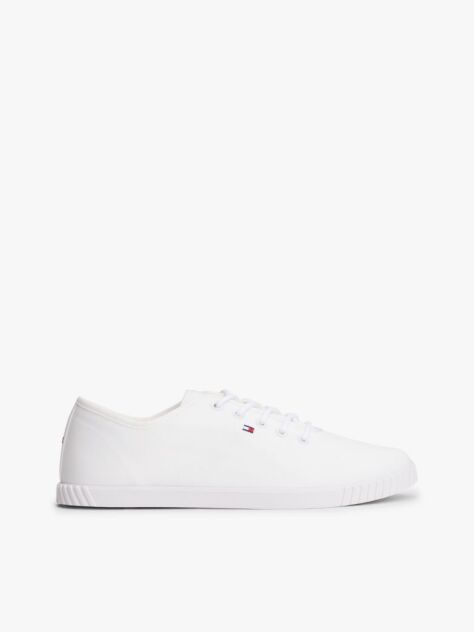White Canvas Flag Embroidery Trainers  Women
