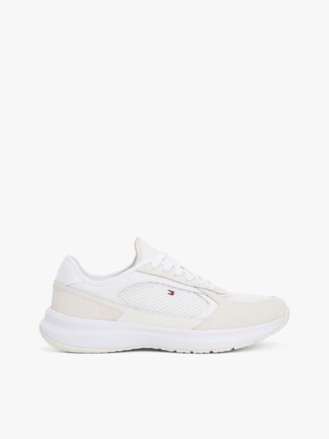 White Mixed Texture Runner Trainers  Women