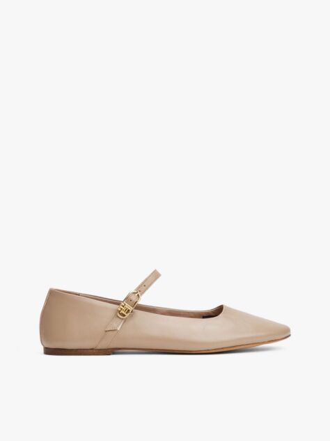 Beige Leather Mary Jane Ballerinas  Women