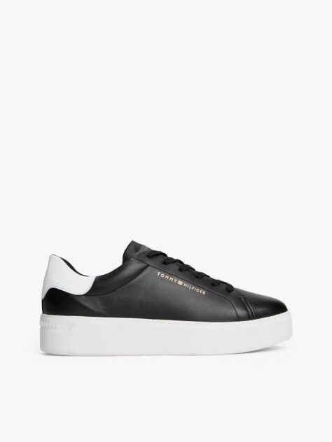 Black Leather Contrast Heel Platform Trainers  Women