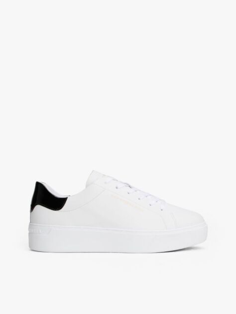 White Leather Contrast Heel Platform Trainers  Women