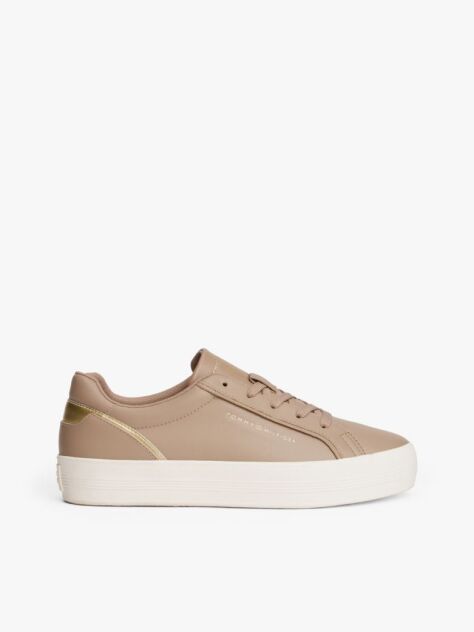 Beige Leather Chunky Sole Trainers  Women