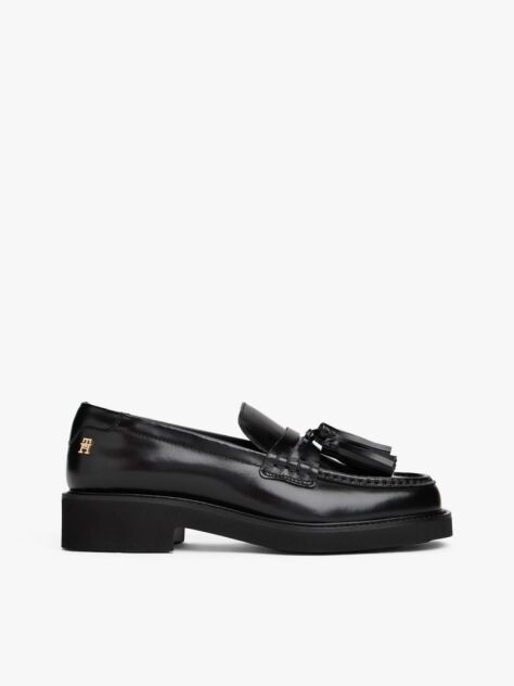 Black Lightweight Leather Tassel Loafers  Women
