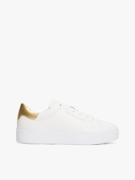 Άσπρο Δερμάτινα Sneakers Σε Στιλ Πλατφόρμας Με Μεταλιζέ Λεπτομέρεια  Γυναίκες