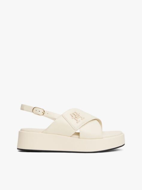 Beige TH Monogram Leather Platform Sandals  Women