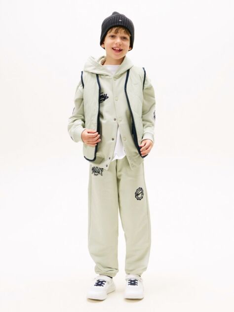Green Varsity Embroidery Regular Joggers  Boys