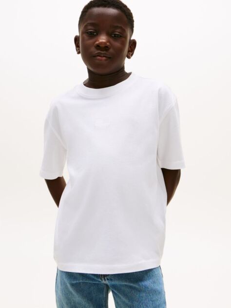 Άσπρο T-Shirt Με Tonal Κεντητή Σημαία  Αγόρια