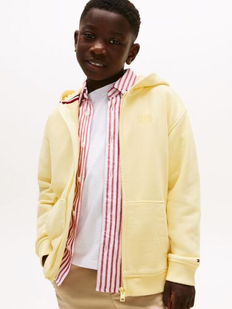 Κίτρινο Hoody Με Φερμουάρ Και Tonal Κεντητή Σημαία  Αγόρια