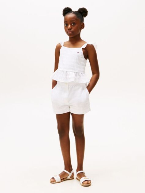 White Textured Shorts  Girls