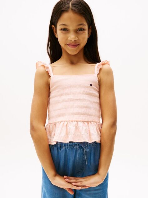 Pink Textured Ruffle Top  Girls