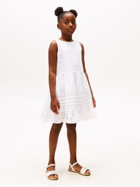 White Broderie Anglaise Fit And Flare Dress  Girls