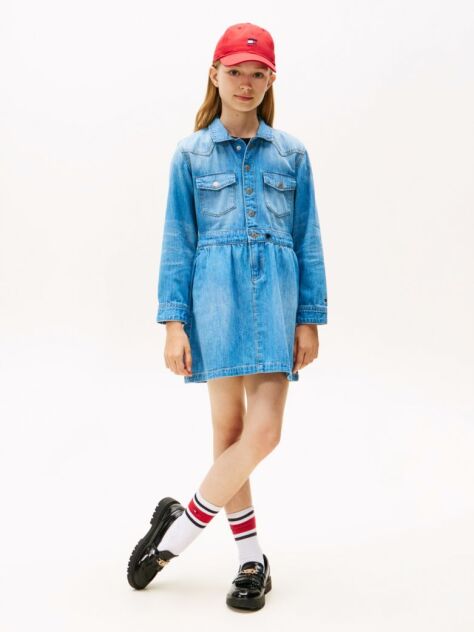 Blue Denim Long Sleeve Dress  Girls