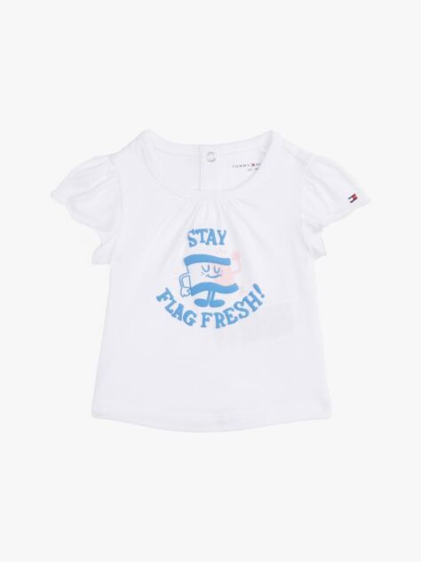 Άσπρο T-Shirt Με Σχέδιο Και Μανίκι Με Βολάν  Βρεφικά