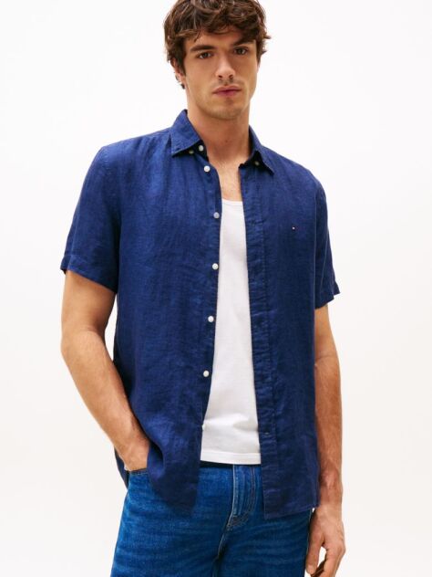 Blue Washed Pure Linen Shirt  Men