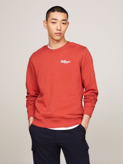 Red Crew Neck Chest Logo Sweatshirt  Men