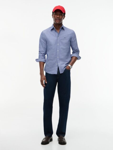 Μπλε Gingham Oxford Πουκάμισο Σε κανονική Γραμμή  Άνδρες