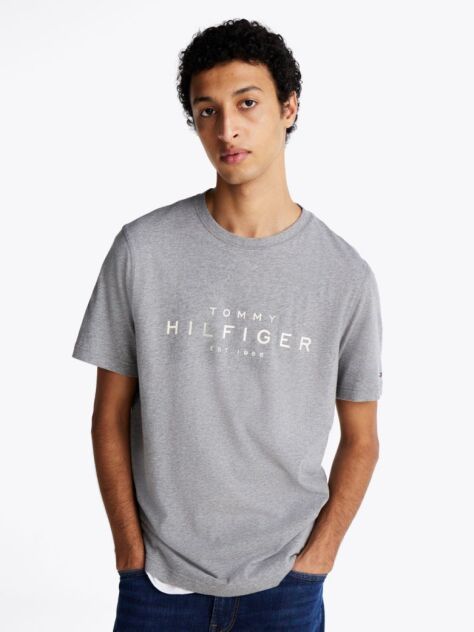 Γκρι T-shirt Με Κανονική Λαιμόκοψη Και Λογότυπο  Άνδρες