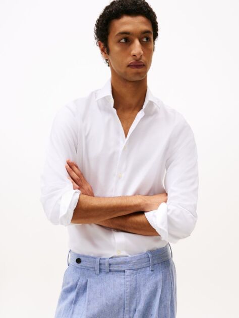 Άσπρο Smart Casual Flex Πουκάμισο Σε Στενή Γραμμή  Άνδρες