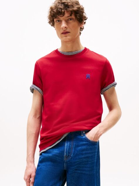 Κόκκινο T-Shirt Με Κεντητό Μονόγραμμα TH Σε Αντίθεση  Άνδρες
