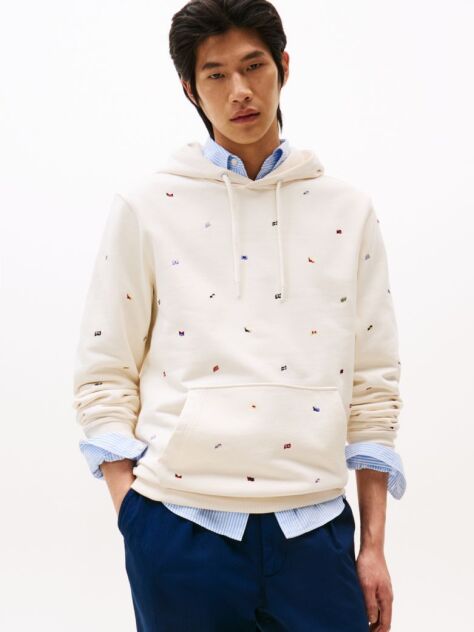 Άσπρο Hoodie Με Σημαίες  Άνδρες