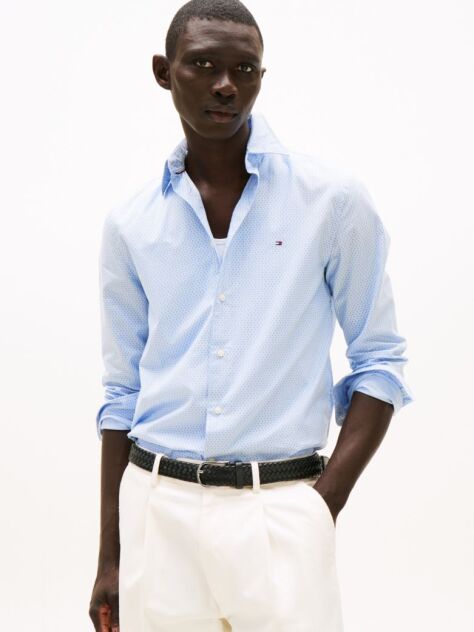 Blue Flex Poplin Mini Print Shirt  Men