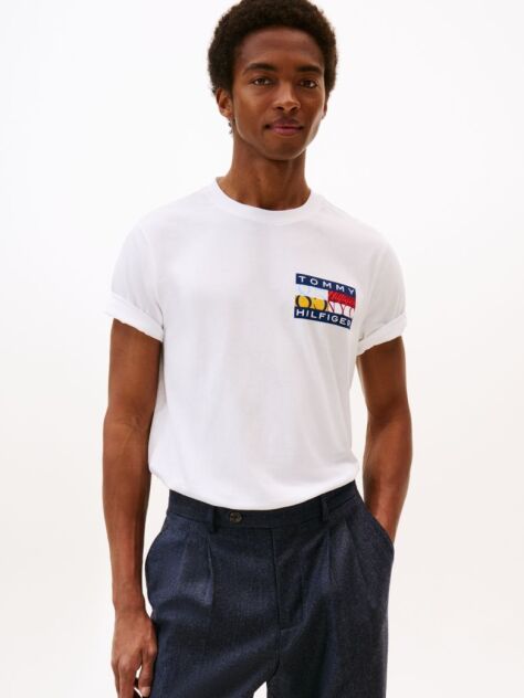 White Logo Print Jersey Crew Neck T-Shirt  Men