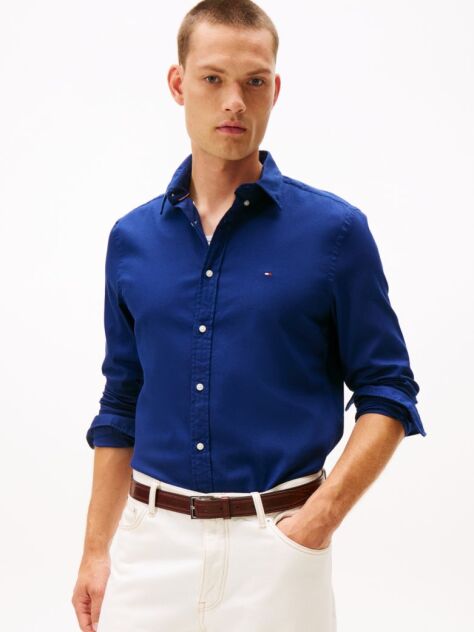 Blue Slim Fit Yarn Dyed Dobby Shirt  Men