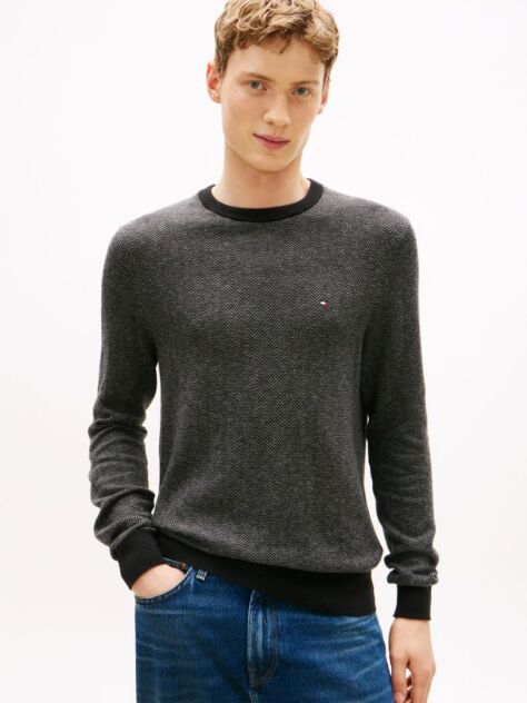 Grey Herringbone Knit Jumper With Cashmere  Men