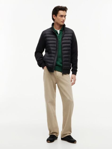 Black Mixed Texture Quilted Zip-Thru Sweatshirt  Men