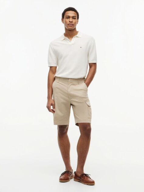Beige Twill Relaxed Cargo Bermuda Shorts  Men